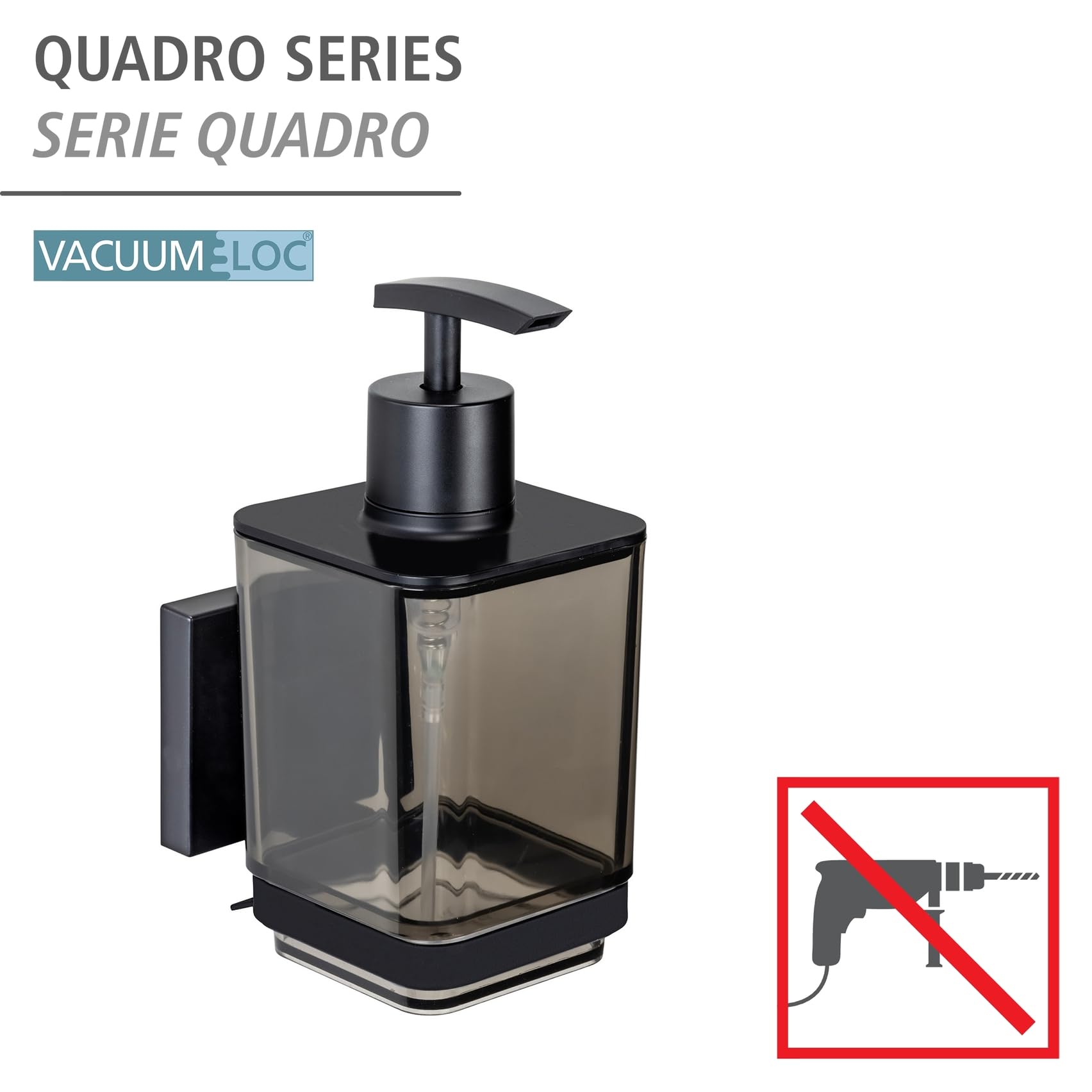 Wenko Vacuum-Loc Quadro Dispenser Sapone Nero 340 ml