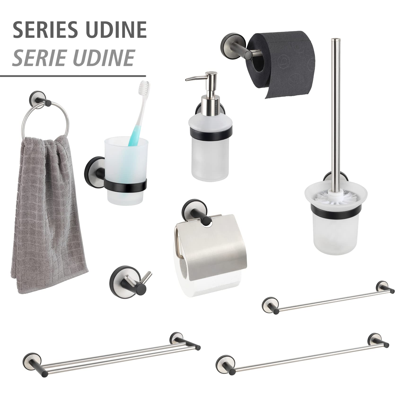 Wenko Udine Uno portasciugamani nero opaco 40,5 cm inox