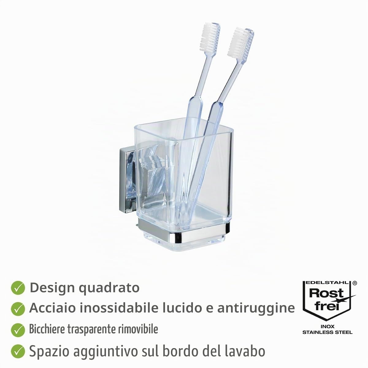 Wenko Vacuum-Loc Quadro bicchiere acciaio 7,5x10x10