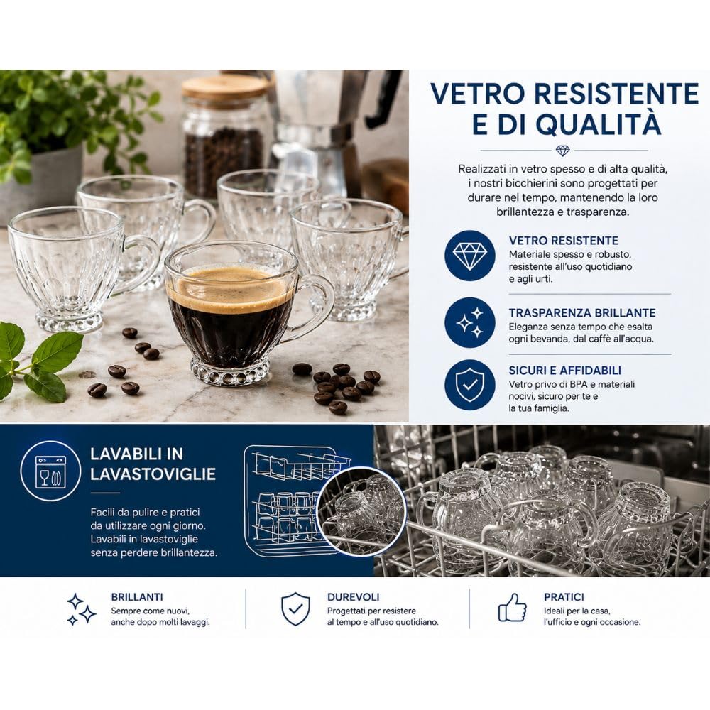 Cecaro Group Set 6 Tazzine Caffè Vetro 110 ml
