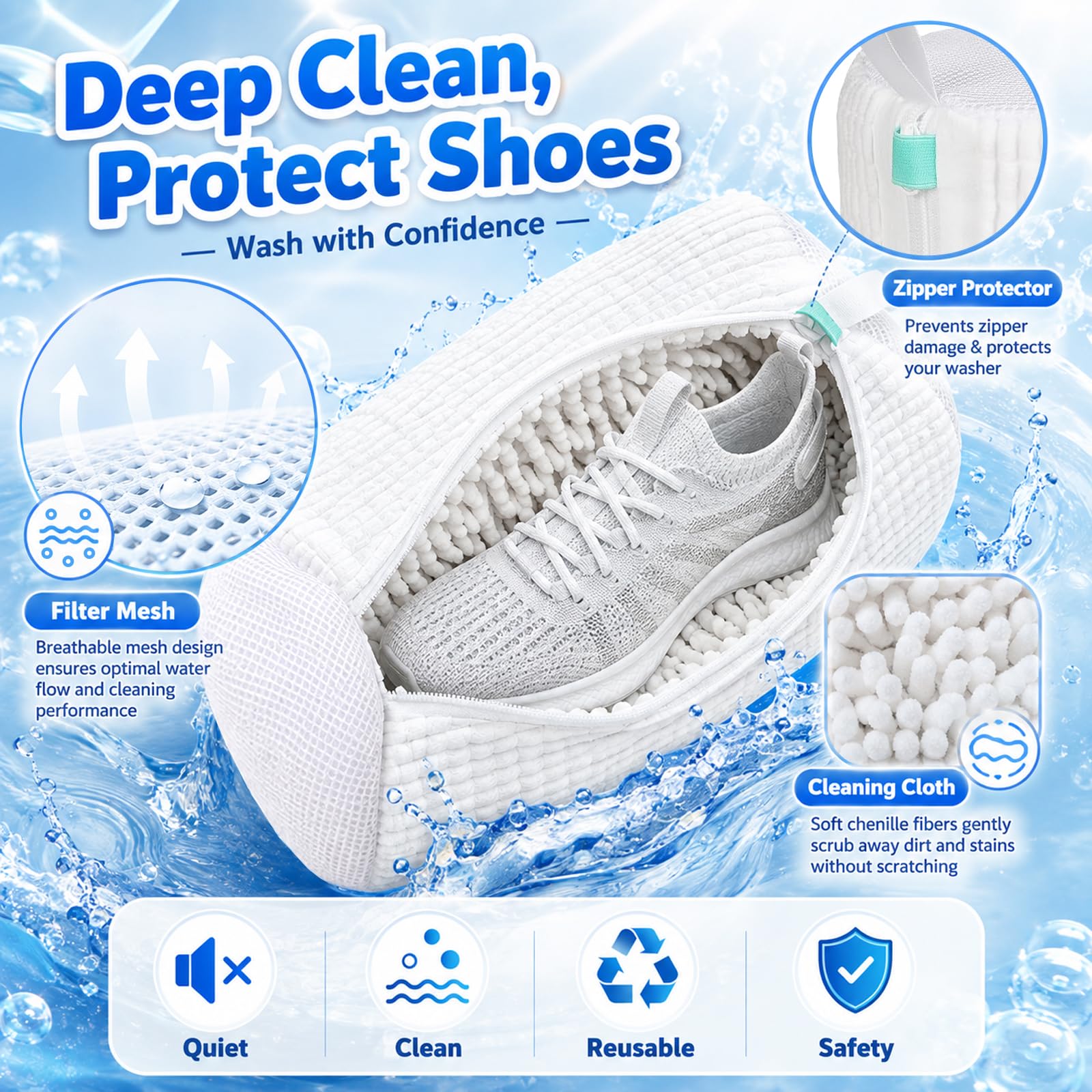 Quelcc Sacchetto Lavatrice Scarpe Bianco 2 Pezzi 39x19 cm