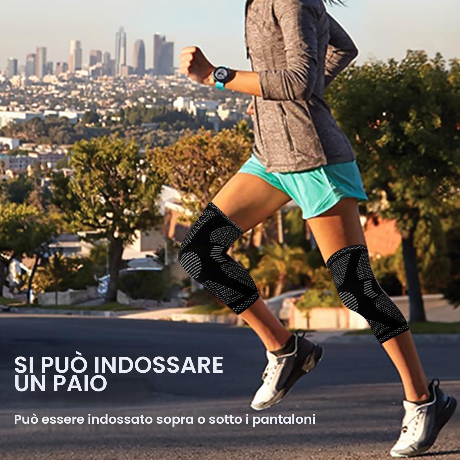 Quelcc Ginocchiera Compressione L Nero 2 Pezzi Sport