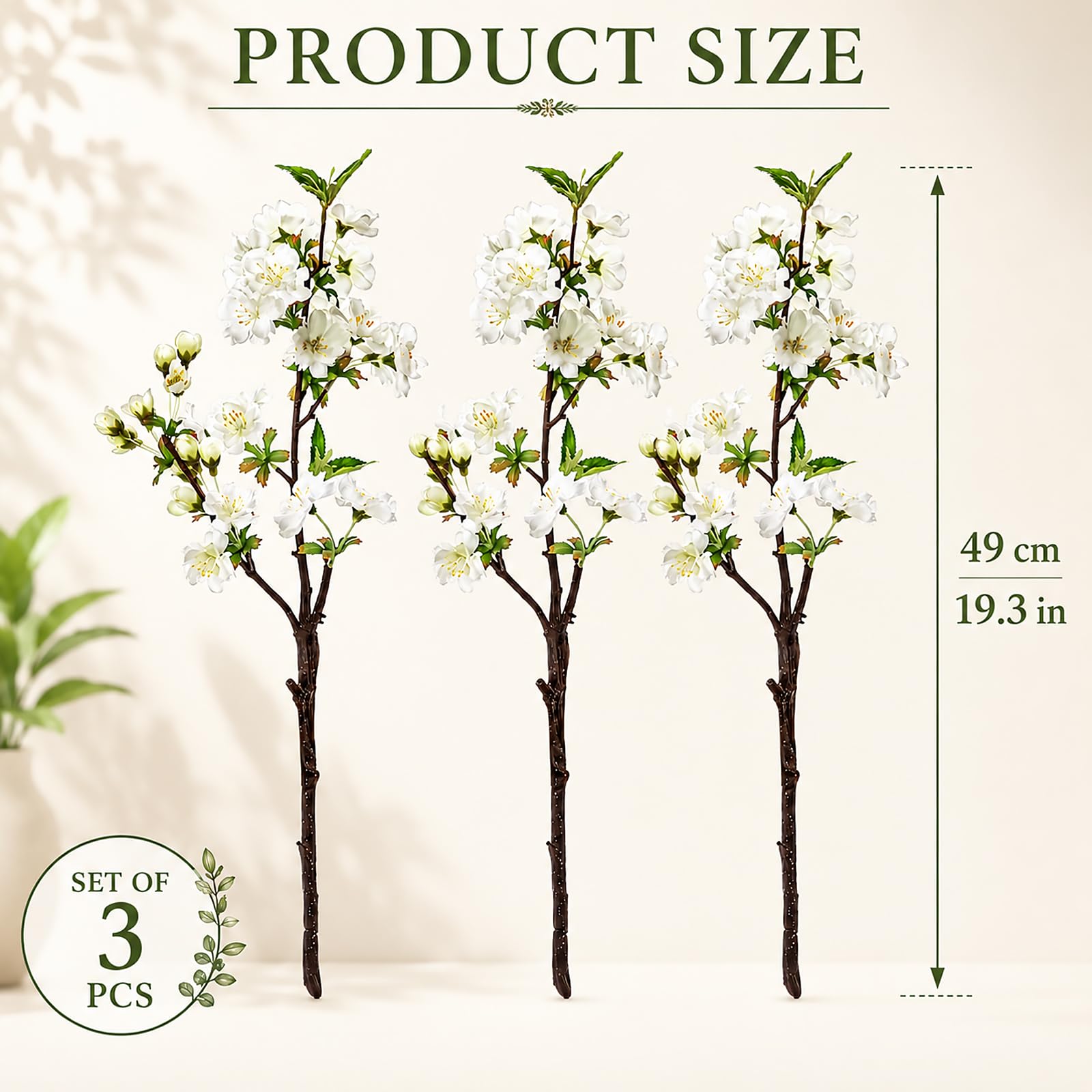 Quelcc rami di ciliegio artificiali seta 49 cm 3 pezzi