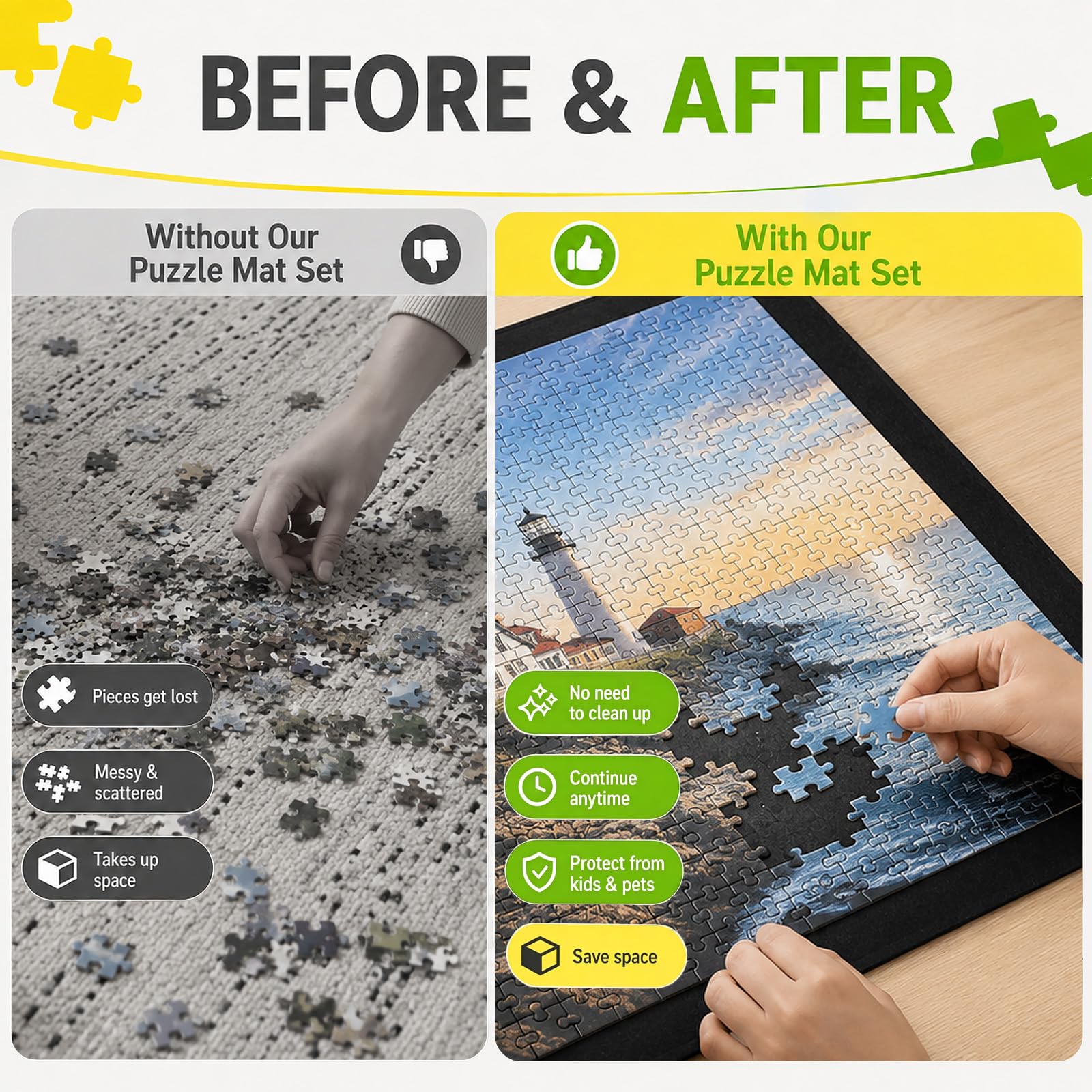 Quelcc Puzzle Tappetino Feltro Nero 116x66 cm Set 1500 Pezzi