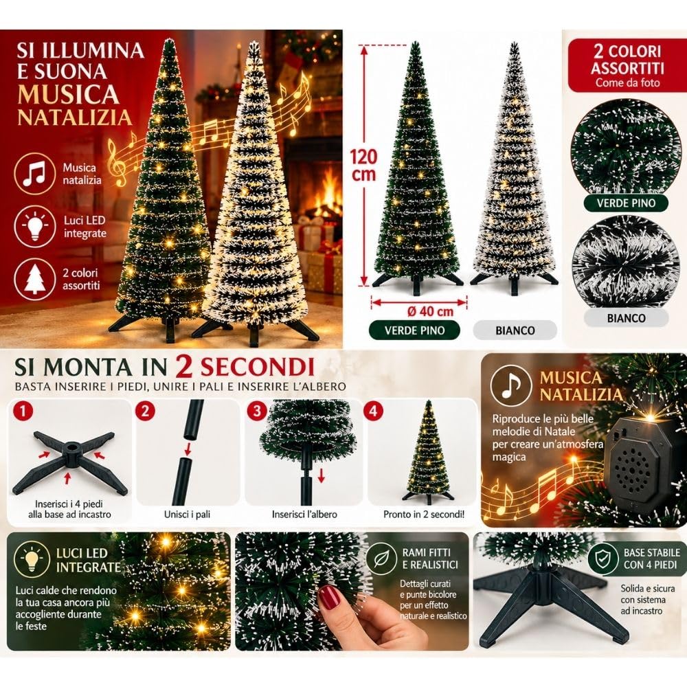 Cecaro Group Albero Natale Slim 120 cm con Luci e Musica