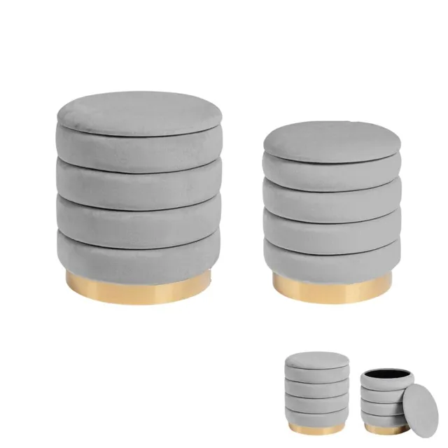 Cecaro Group Set 2 Pouf Contenitore Grigio Chiaro Velluto