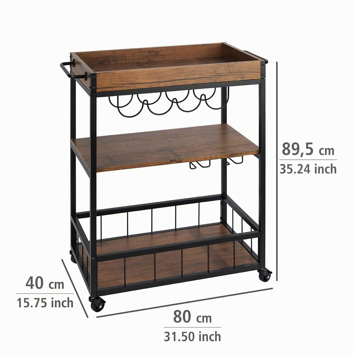 Wenko Rustico carrello cucina nero marrone 3 ripiani 80 cm