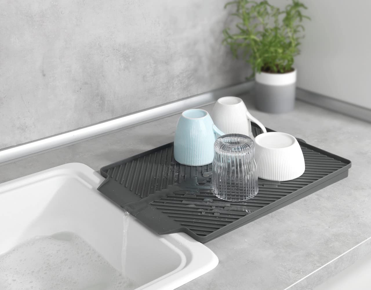 Wenko Linea Tappetino Scolapiatti Grigio 40x30 cm TPR