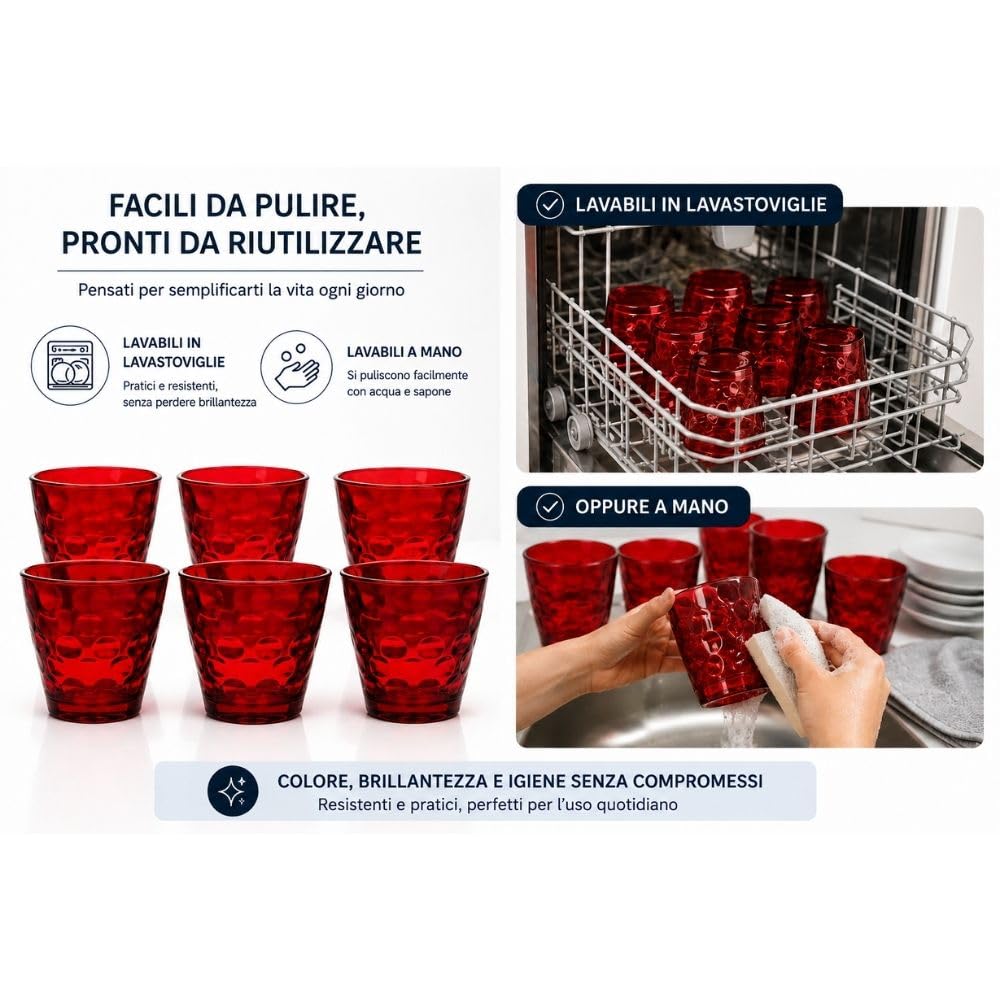 Cecaro Group Set 6 Bicchieri Rossi 250 ml Vetro Natalizi