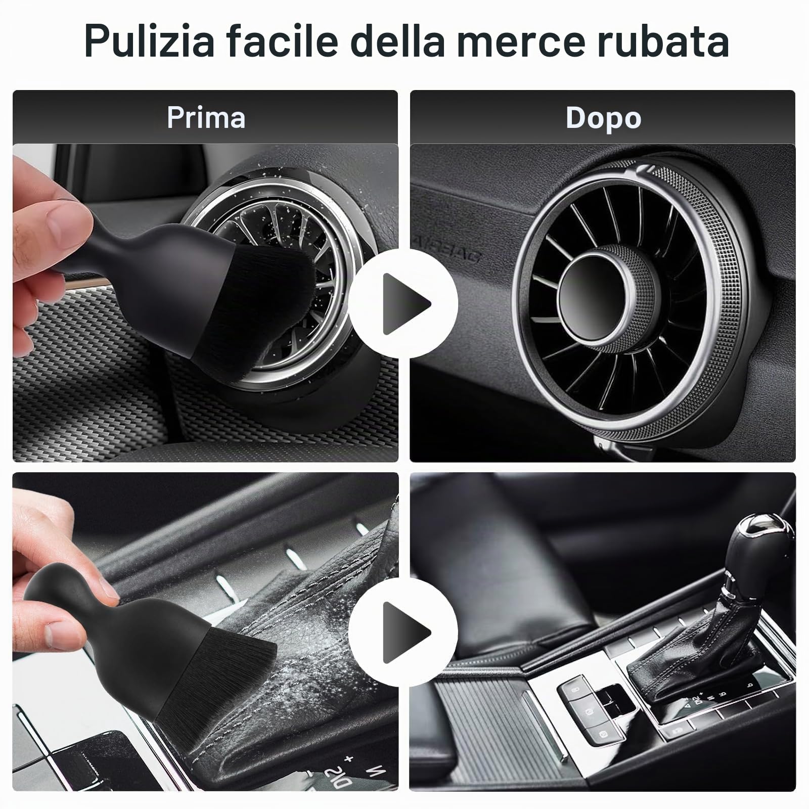 Quelcc spazzole pulizia auto interni nere 3 pezzi morbide