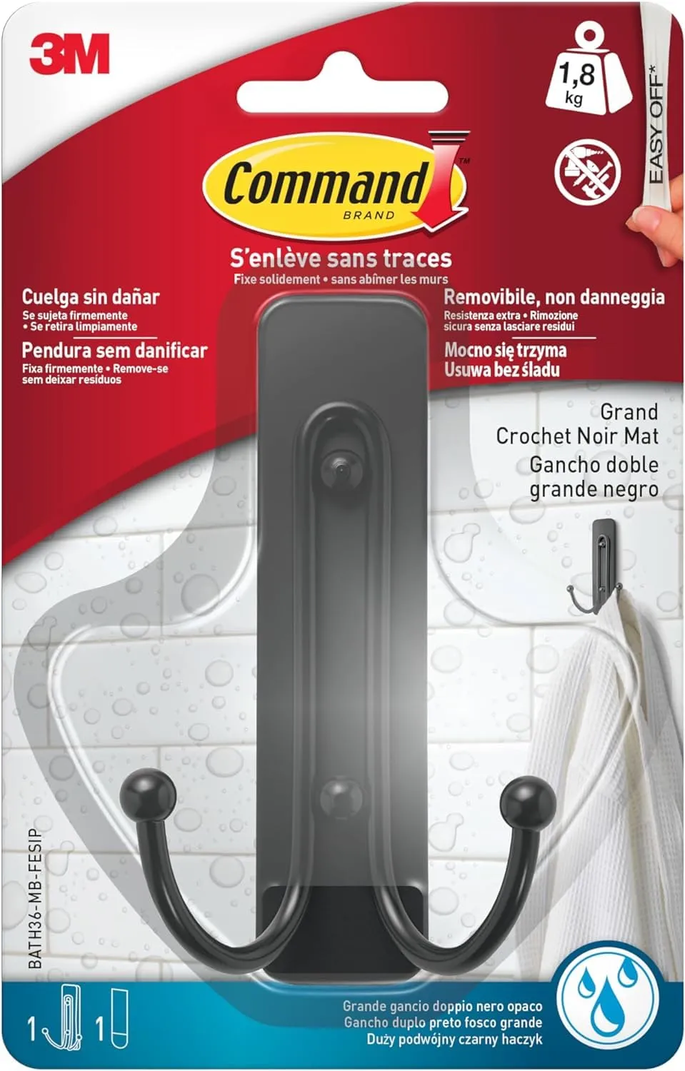 Command Gancio Doppio Grande gancio bagno nero 1,8 kg