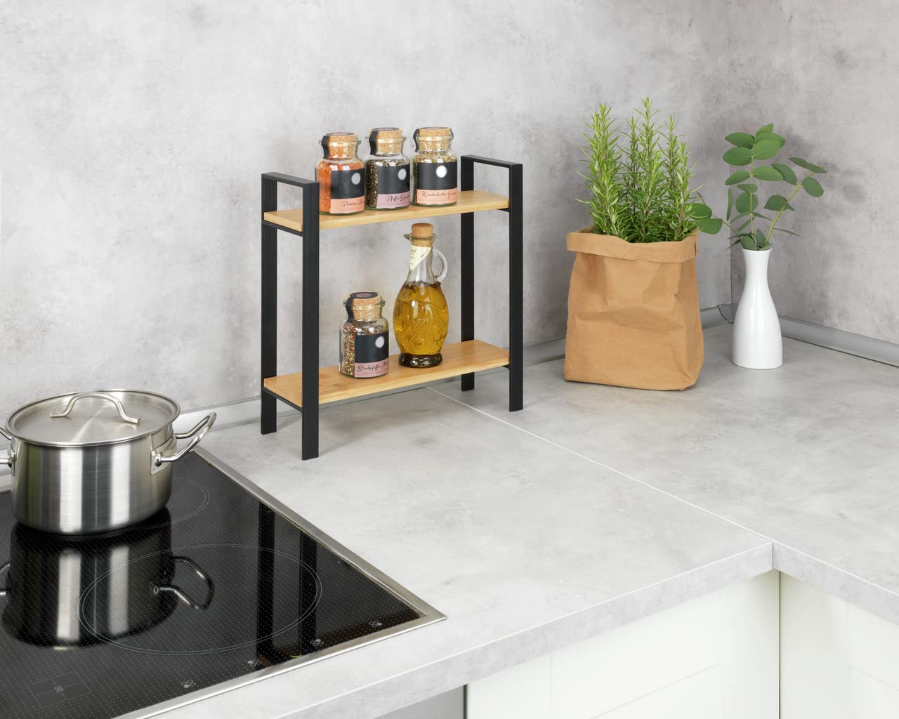Wenko Lou scaffale cucina 2 ripiani nero bambù 32x33x11