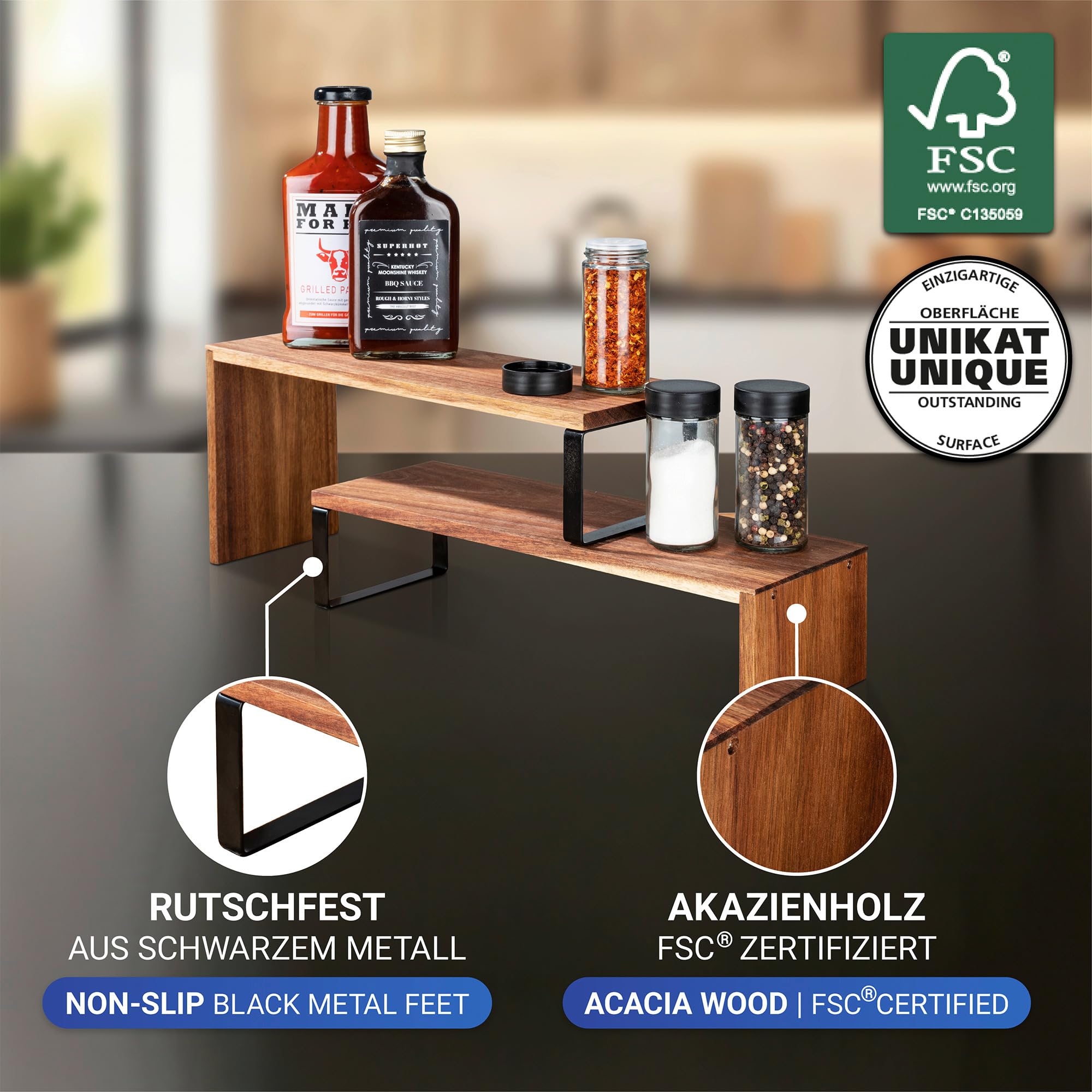 Wenko Vali Mensola Cucina Acacia 2 Pezzi