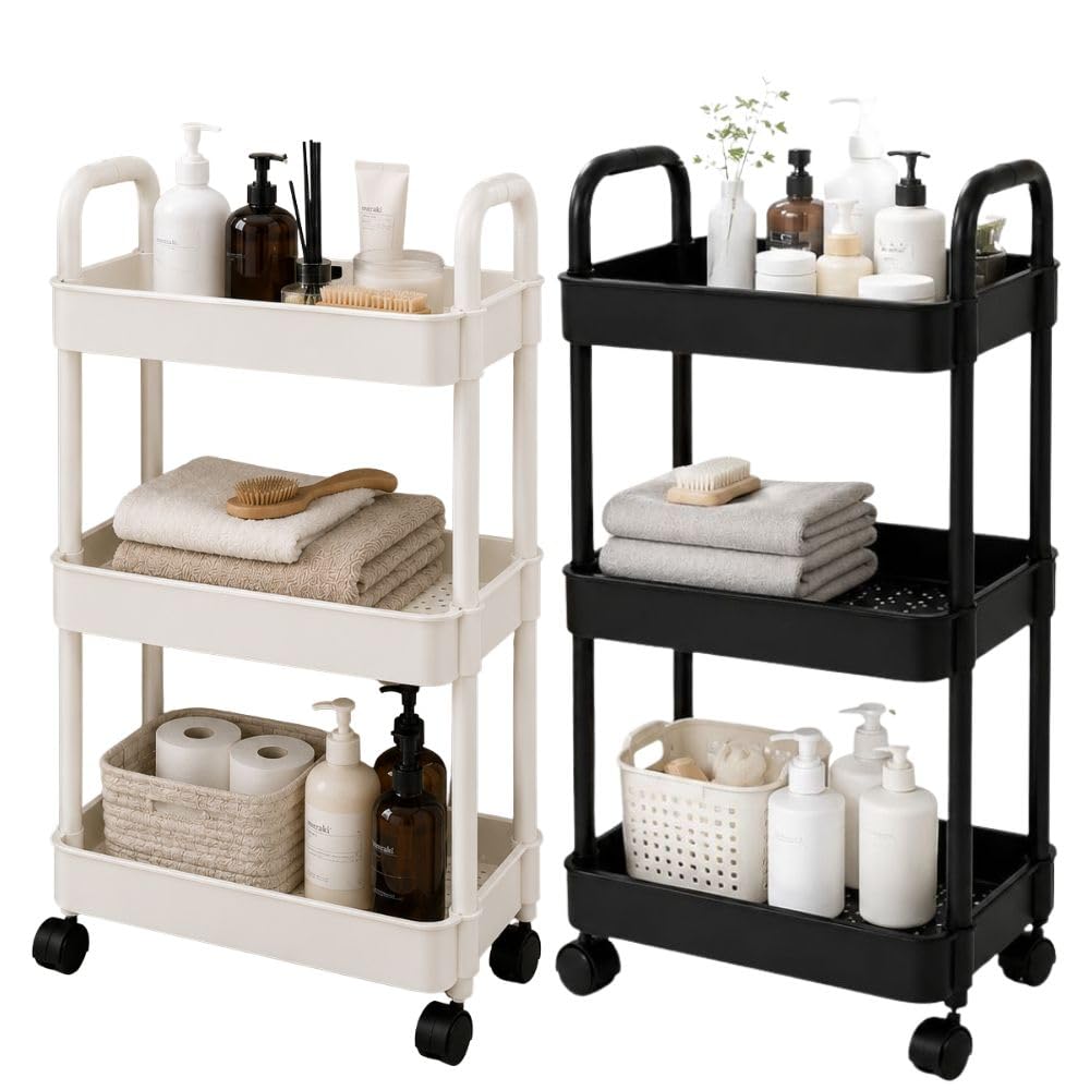 Cecaro Group carrello 3 ripiani con ruote nero bianco salvaspazio