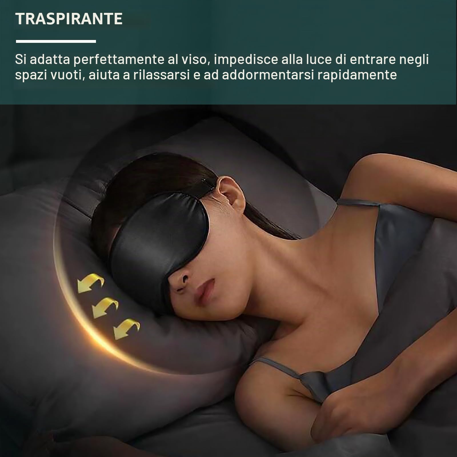 Quelcc mascherina notte seta nero 2 pezzi