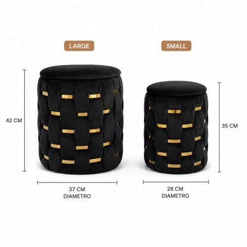 Cecaro Group Set 2 Pouf Contenitore Velluto Nero Salvaspazio