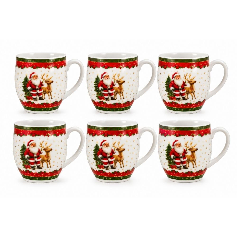 Cecaro Group Set 6 Tazzine Renna Babbo Natale 90 ml Porcellana