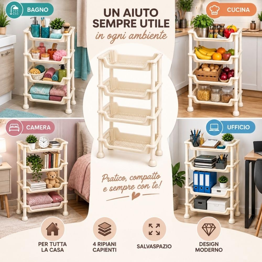 Cecaro Group Scaffale 4 Ripiani Plastica Verde Salvaspazio