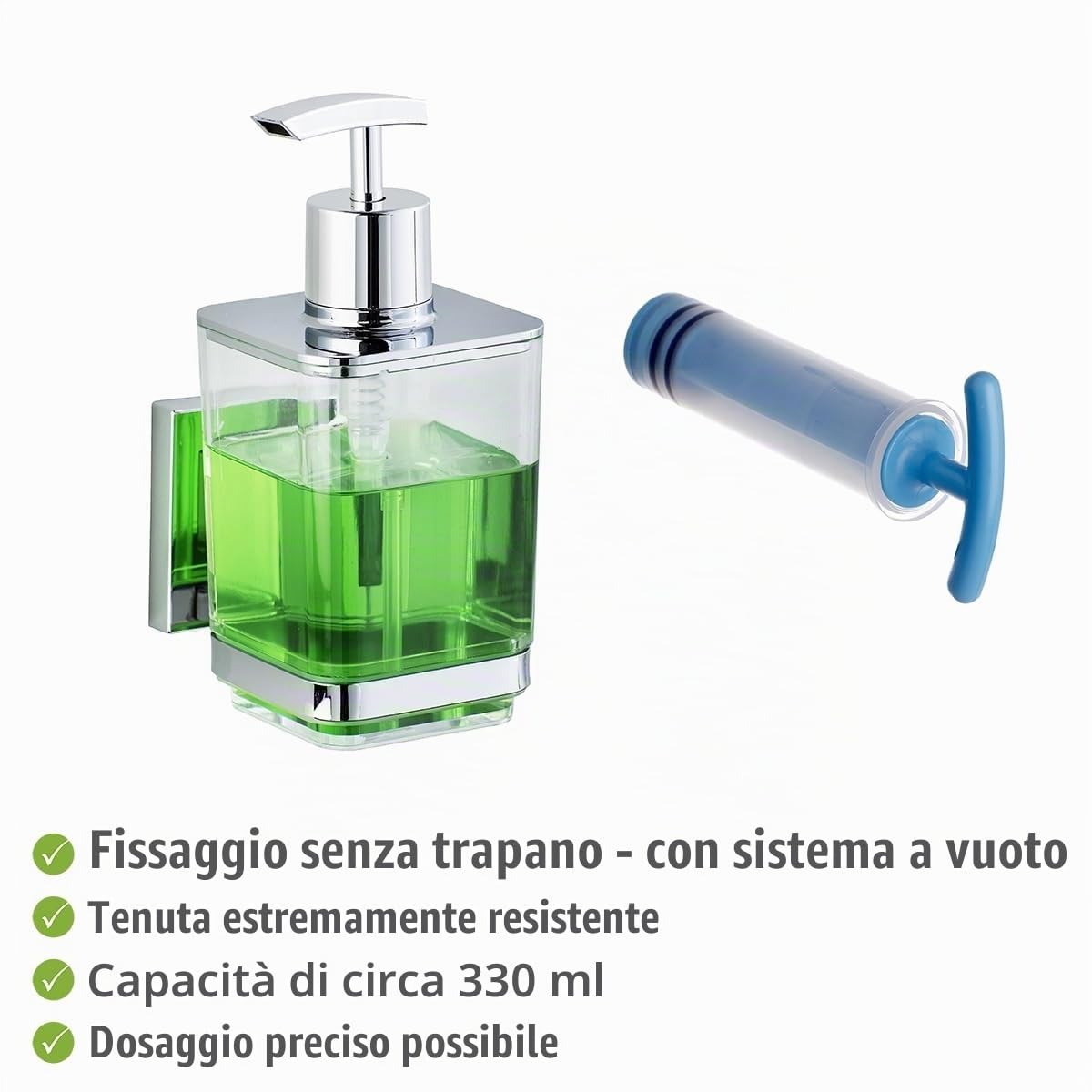 Wenko Vacuum-Loc Quadro dispenser sapone acciaio 330 ml