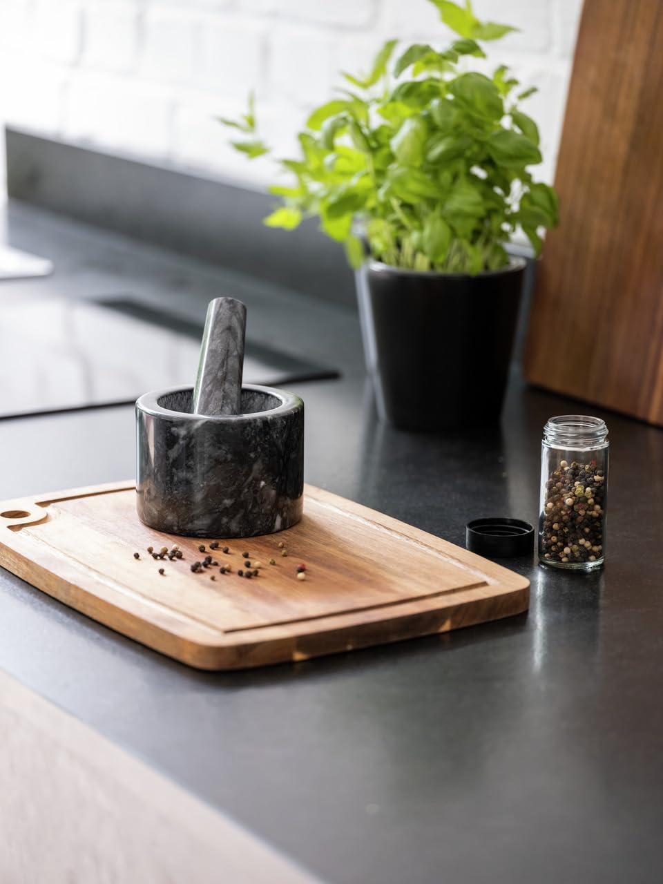 Wenko Black Outdoor Kitchen Mortaio Marmo Nero con Pestello