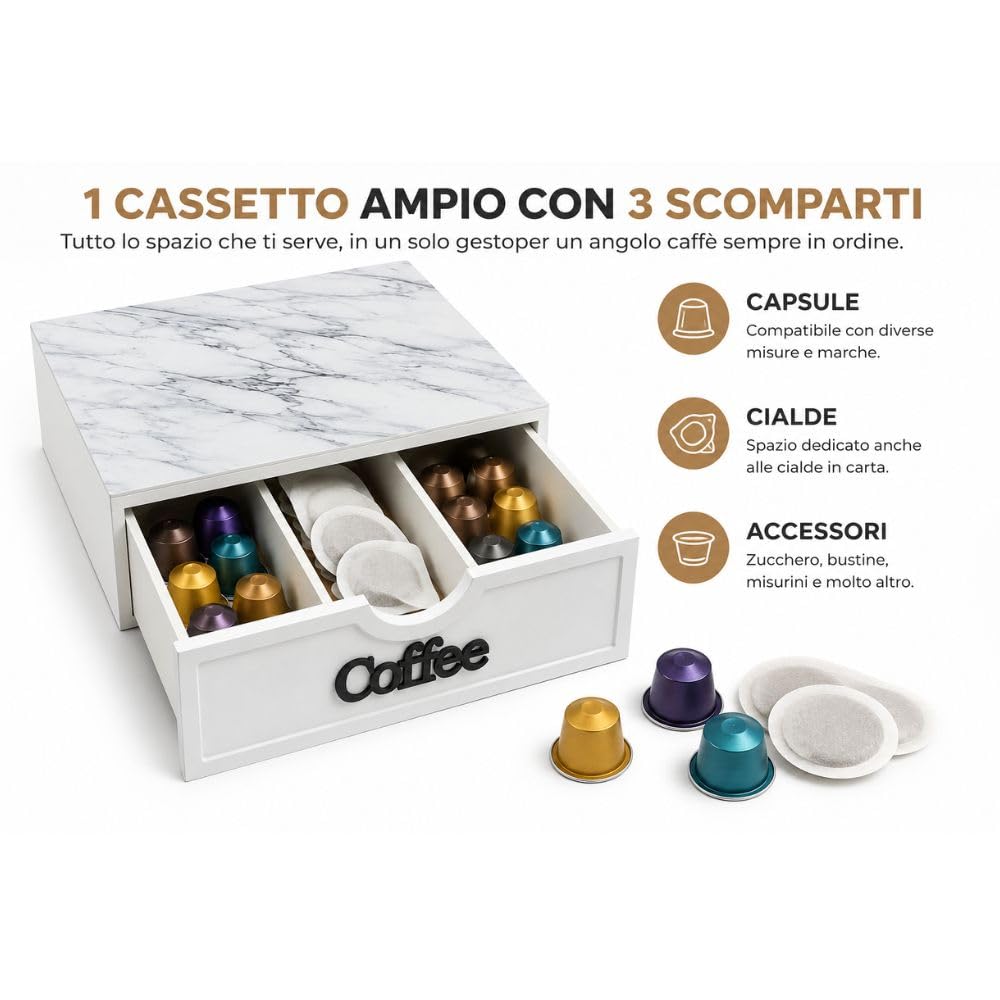Cecaro Group Portacapsule Cassetto Marmo Nero 30x30x10 cm
