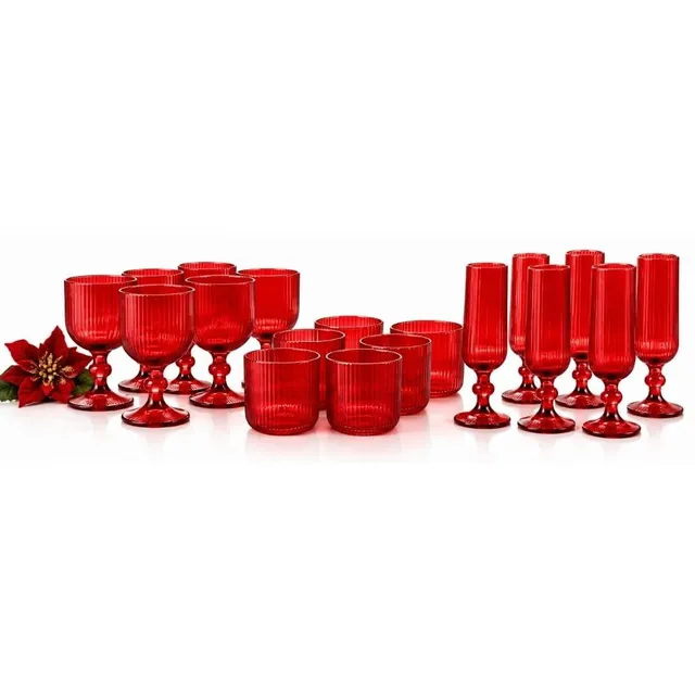Cecaro Group Rossi Rigati Servizio Bicchieri Vetro Set 18 Pezzi