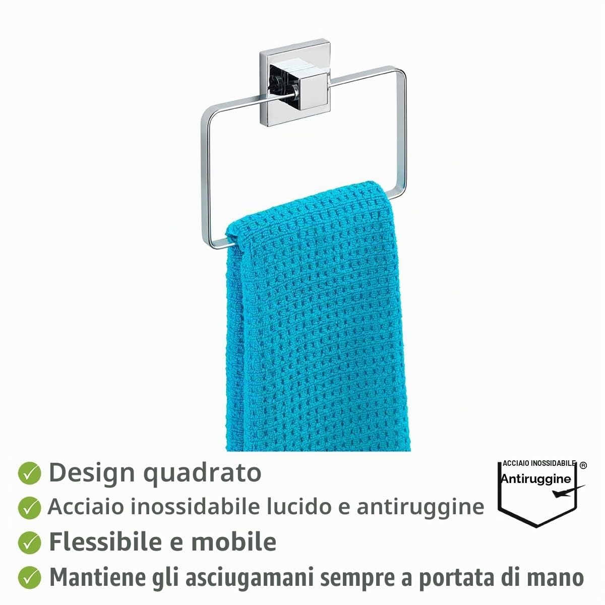 Wenko Vacuum-Loc Quadro Anello Portasalviette Acciaio