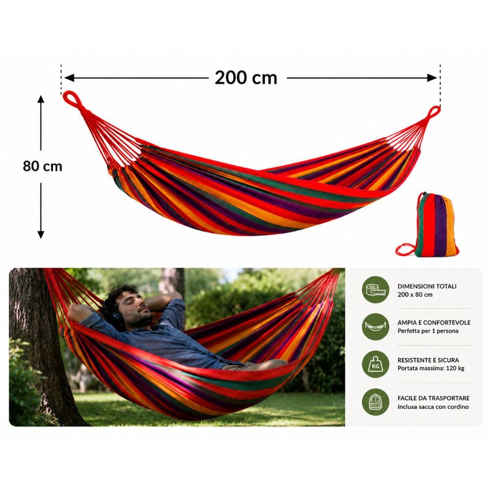 Cecaro Group 200x80 amaca da giardino multicolor con borsa