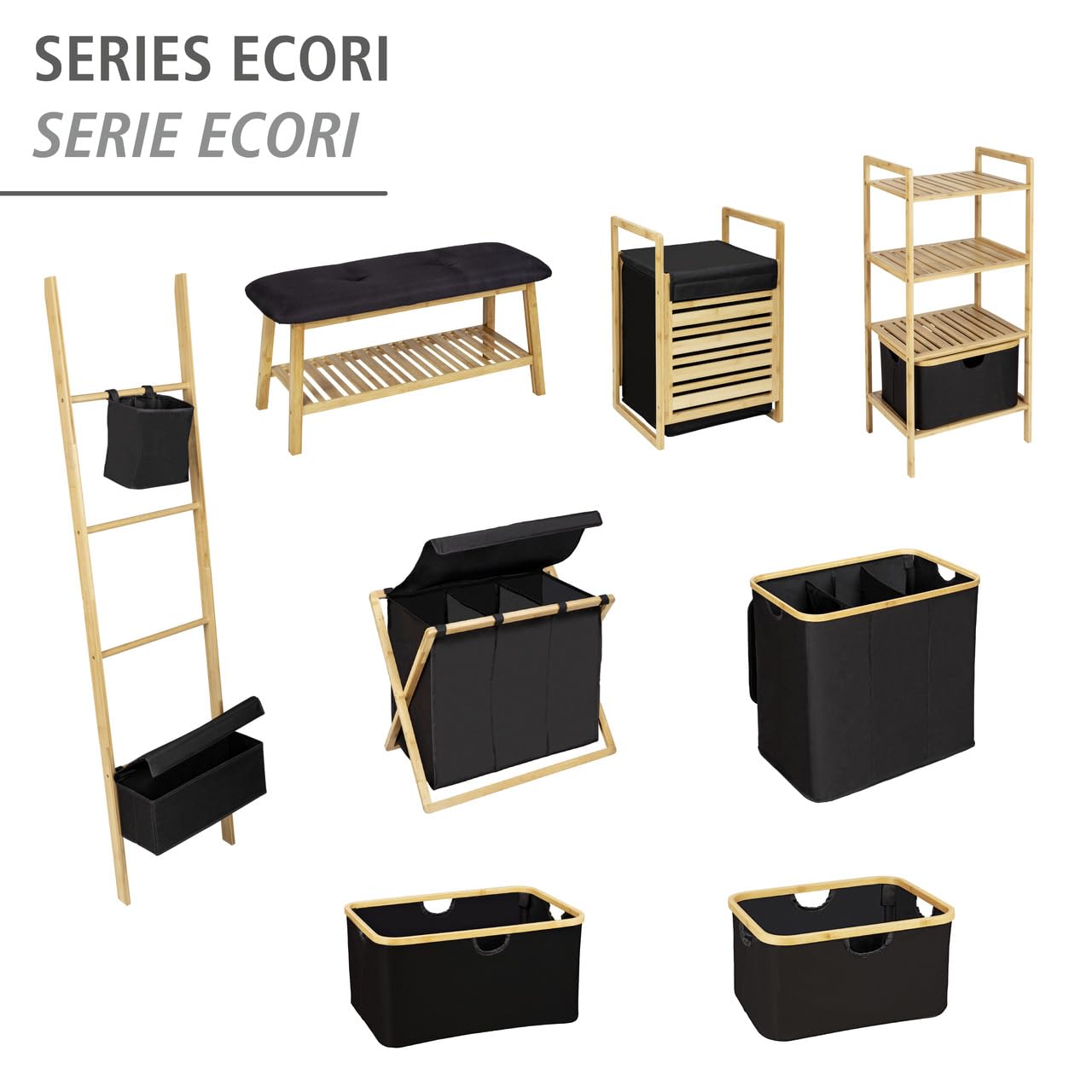 Wenko Ecori scaletta portasciugamani bambu 170 cm 2 cestini