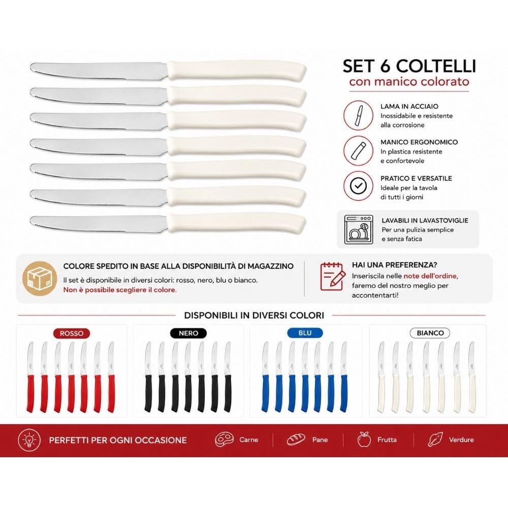 Cecaro Group Set 6 Coltelli Tavola Seghettati Inox