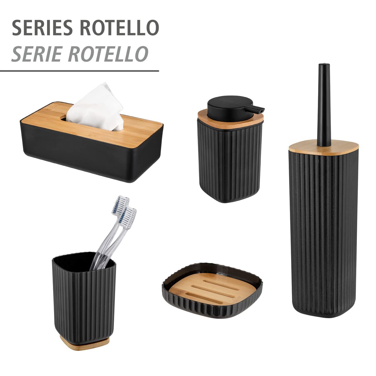 Wenko Rotello scopino WC nero naturale con portascopino