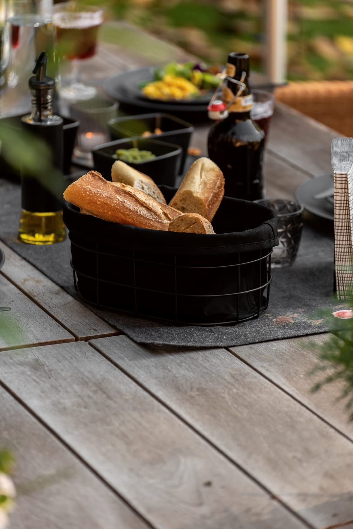 WENKO Black Outdoor Kitchen Bela cestino pane nero cotone