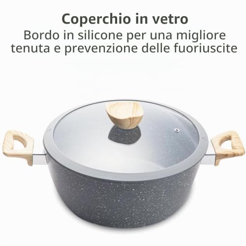 Cecaro Group Set Pentole 10 Pezzi Granito Grigio Antiaderente