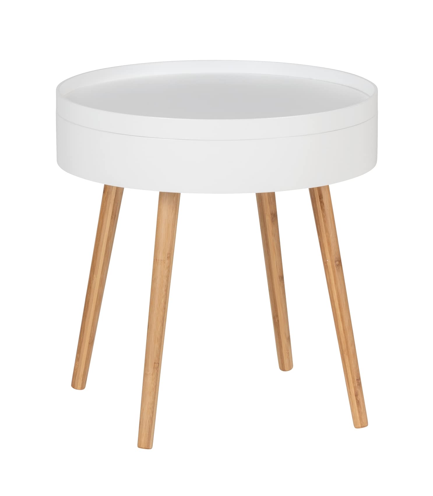 Wenko Finja tavolino rotondo bianco naturale con vassoio