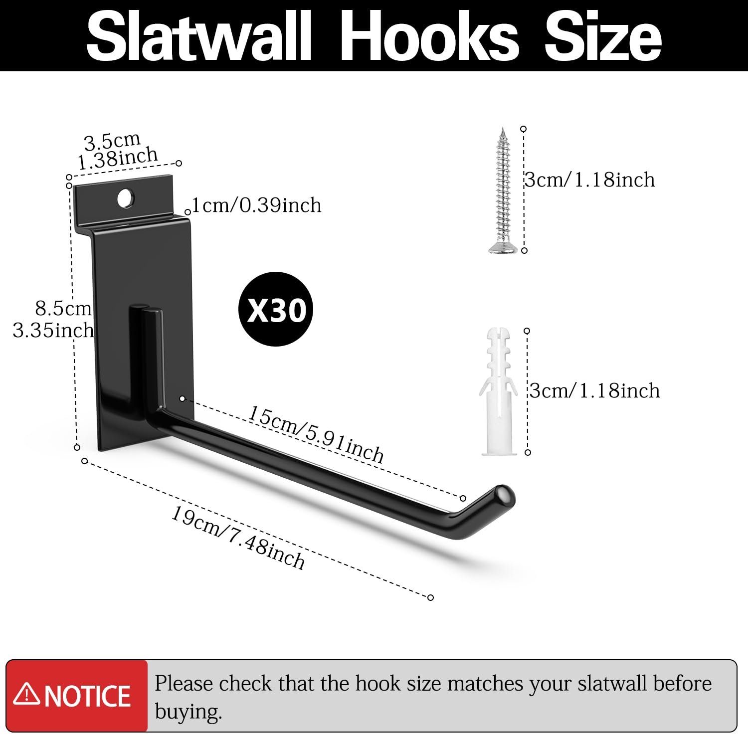 3-H Slatwall Ganci Pannello Scanalato Acciaio 15cm 30 Pezzi