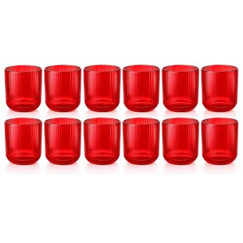 Cecaro Group set bicchieri rossi rigati vetro 270 ml 12 pezzi