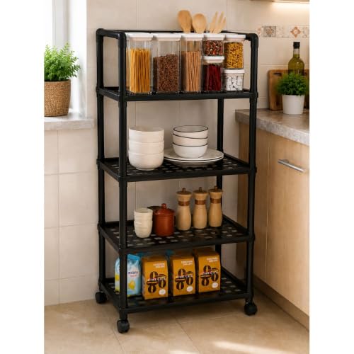Cecaro Group Carrello Multiuso 4 Ripiani Nero 25 kg