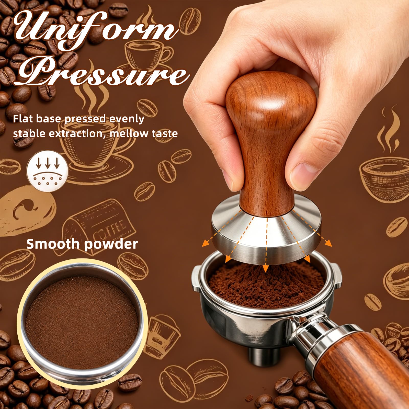 Quelcc pressino caffè 51 mm acciaio manico legno