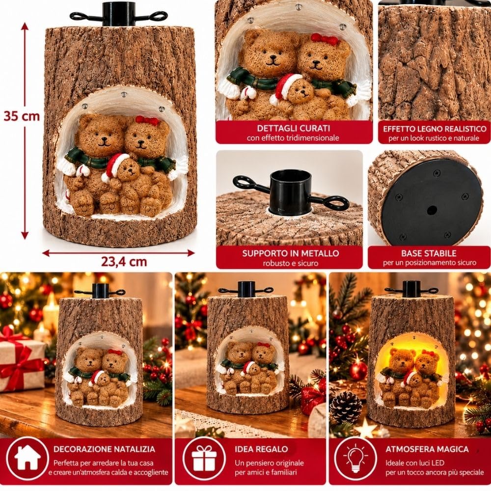 Cecaro Group Base Albero Tronco 35 cm Resina con LED Orsetti