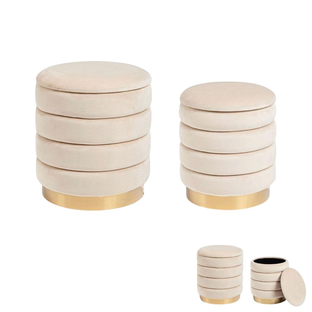 Cecaro Pouf Contenitore Panna Set 2 Pezzi Velluto