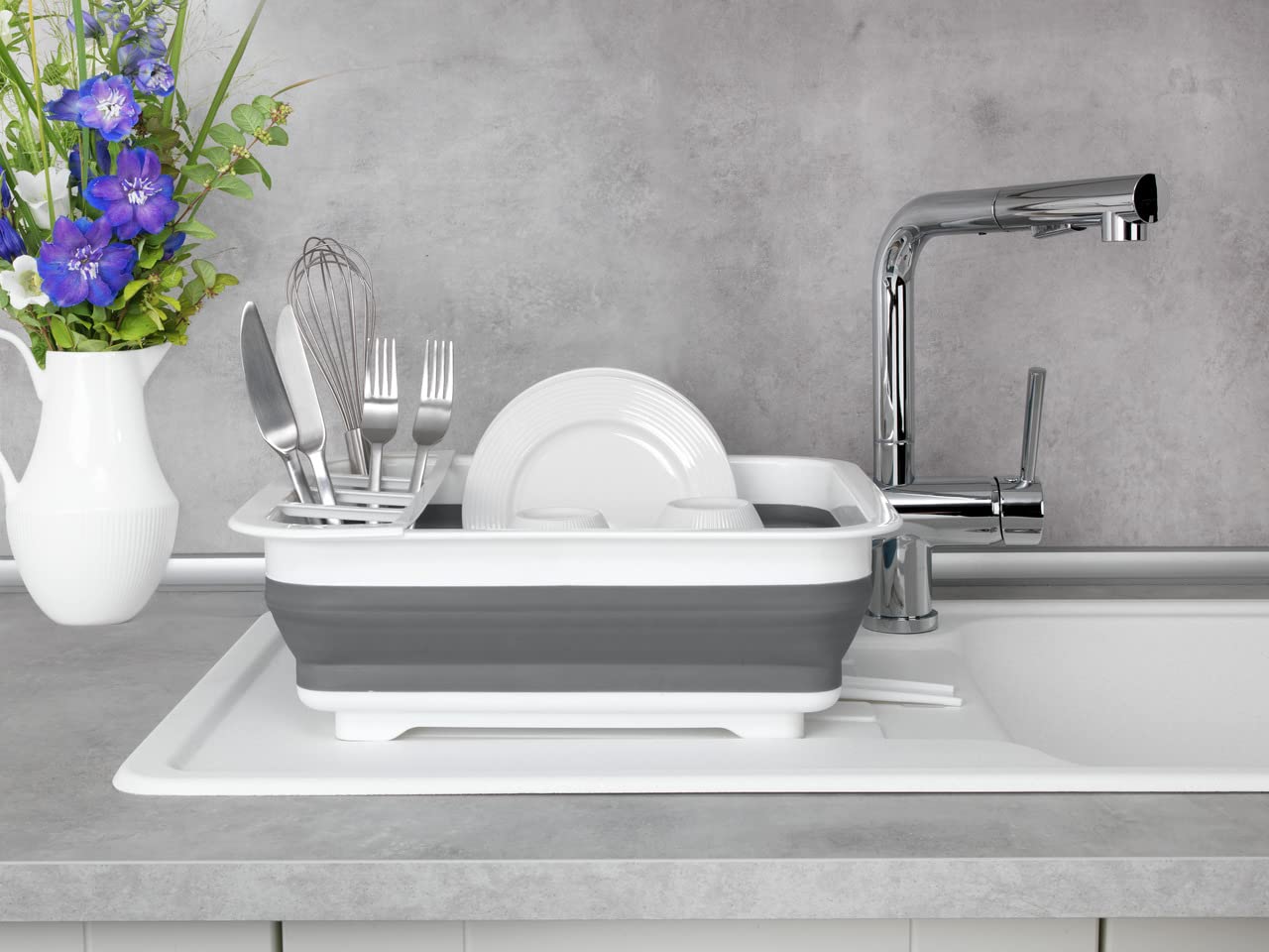 Wenko scolapiatti pieghevole bianco/grigio 36,5 cm salvaspazio