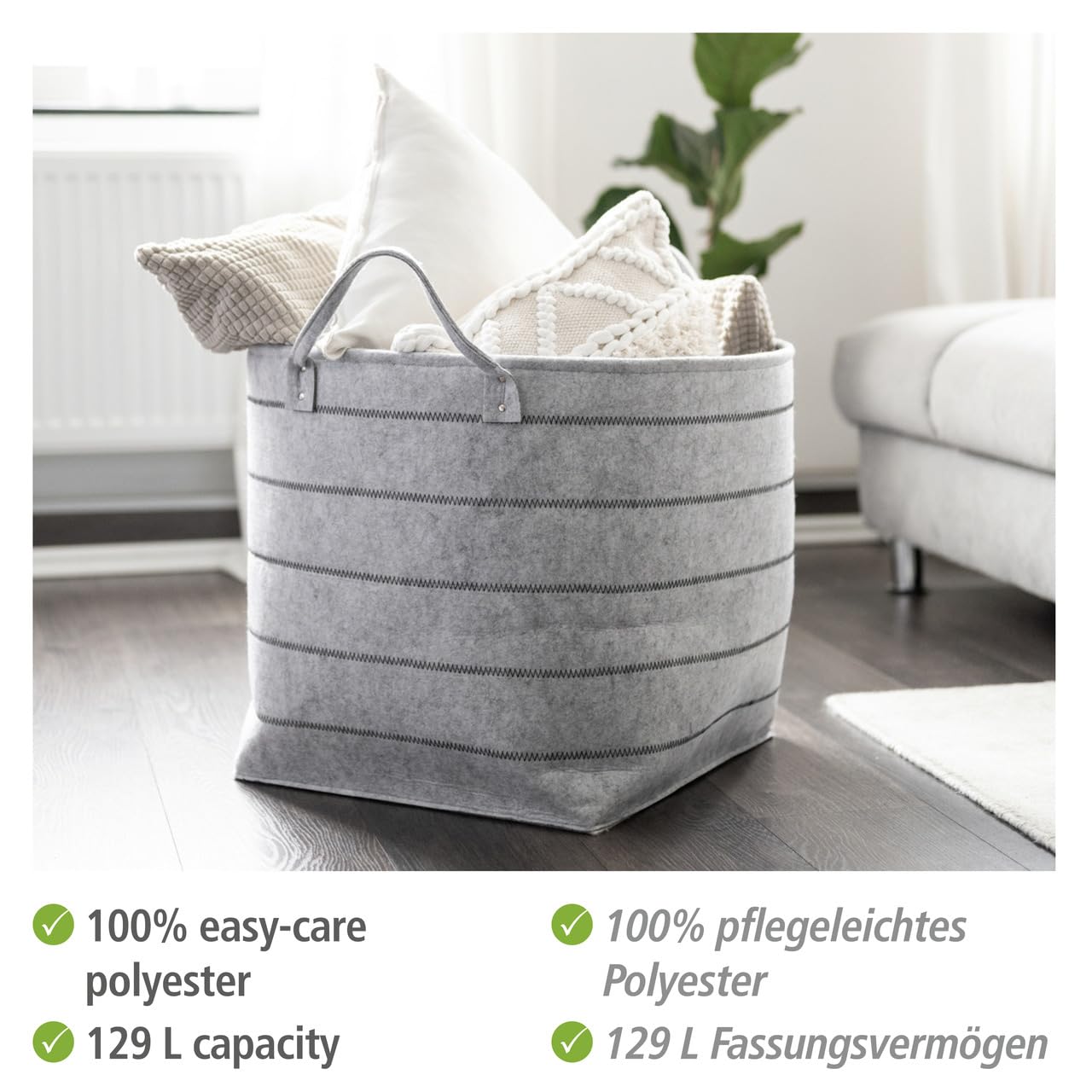 Wenko Nella XL cesto feltro grigio 129 l con manici