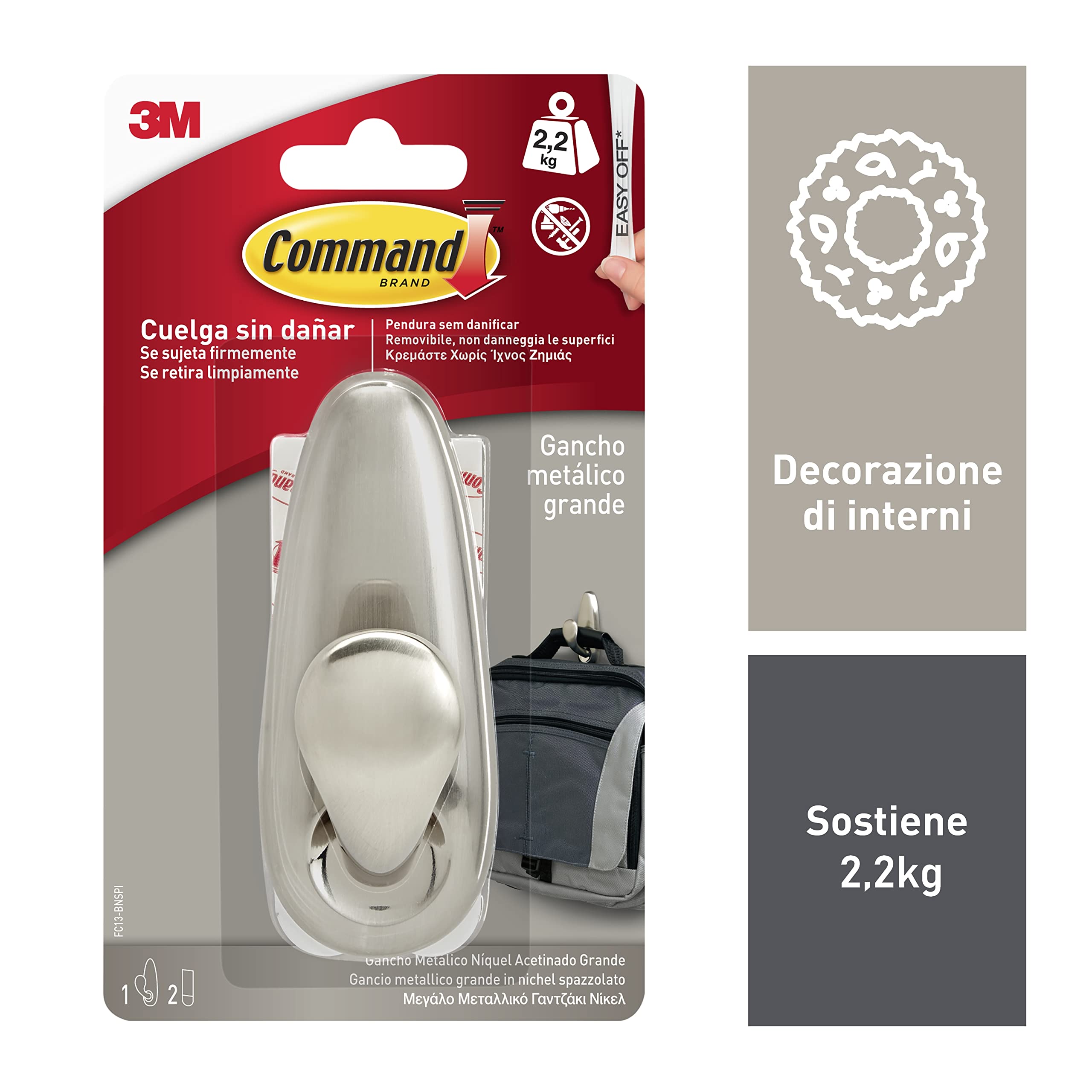 Command 16804 Gancio Adesivo L Argento 2,3kg 1 Pezzo