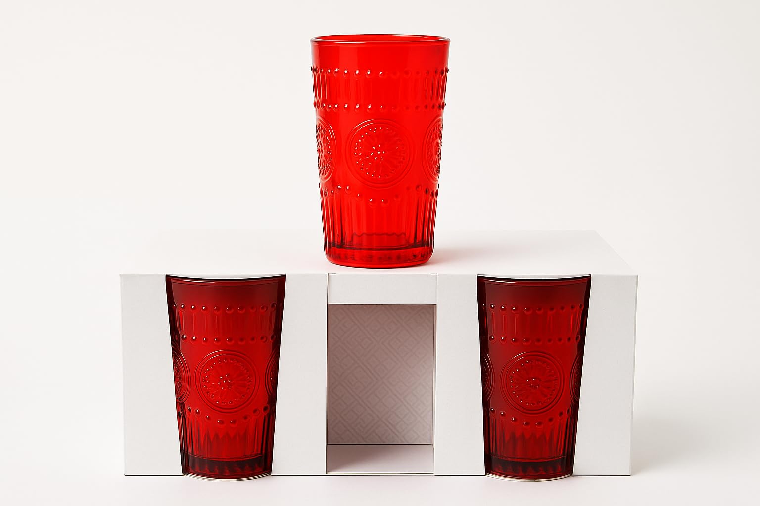 Cecaro Group Bicchieri Natale Vetro Rosso 6 Pezzi 280ml Rilievo