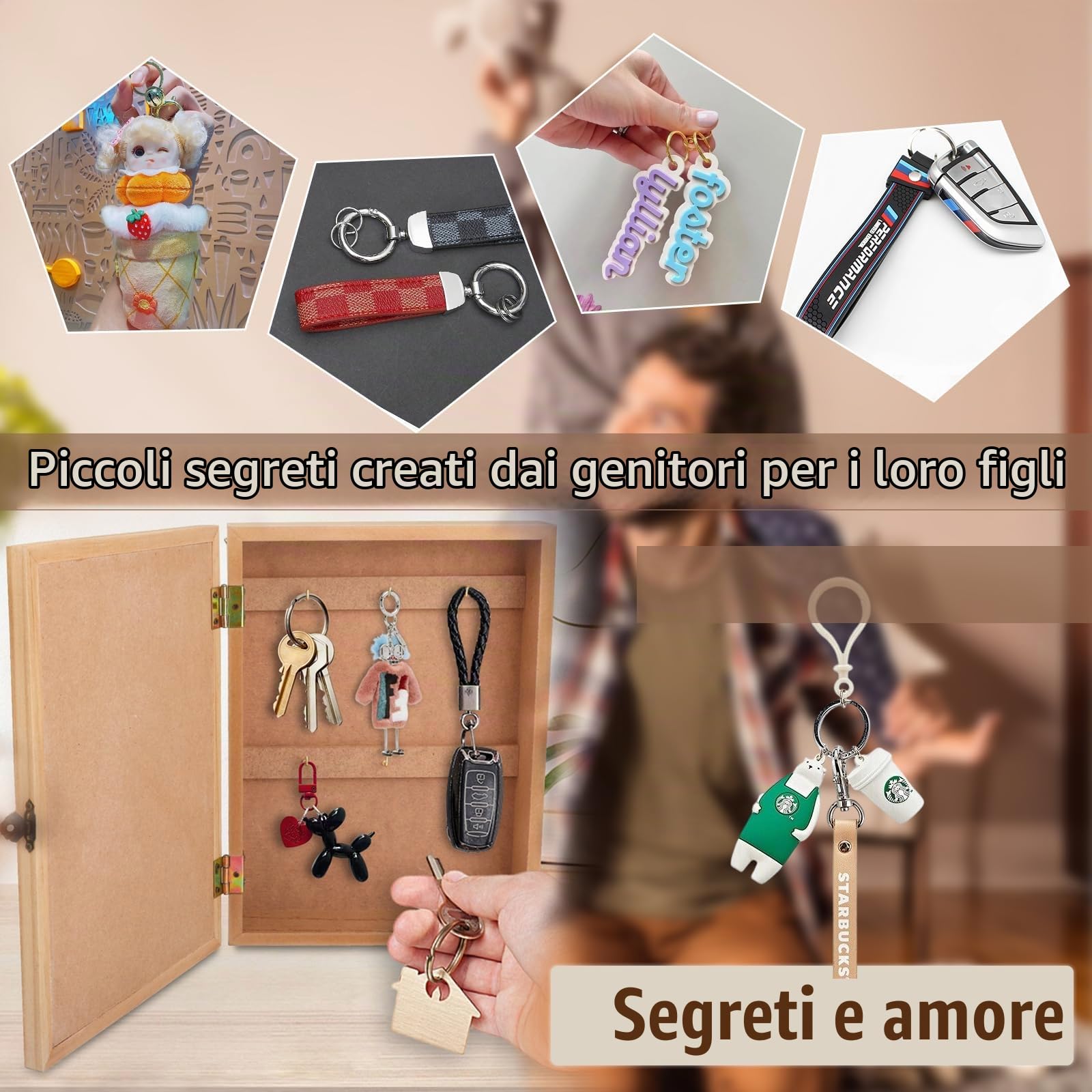 Gachiwar Portachiavi Parete Legno Bianco 27 cm 6 Ganci