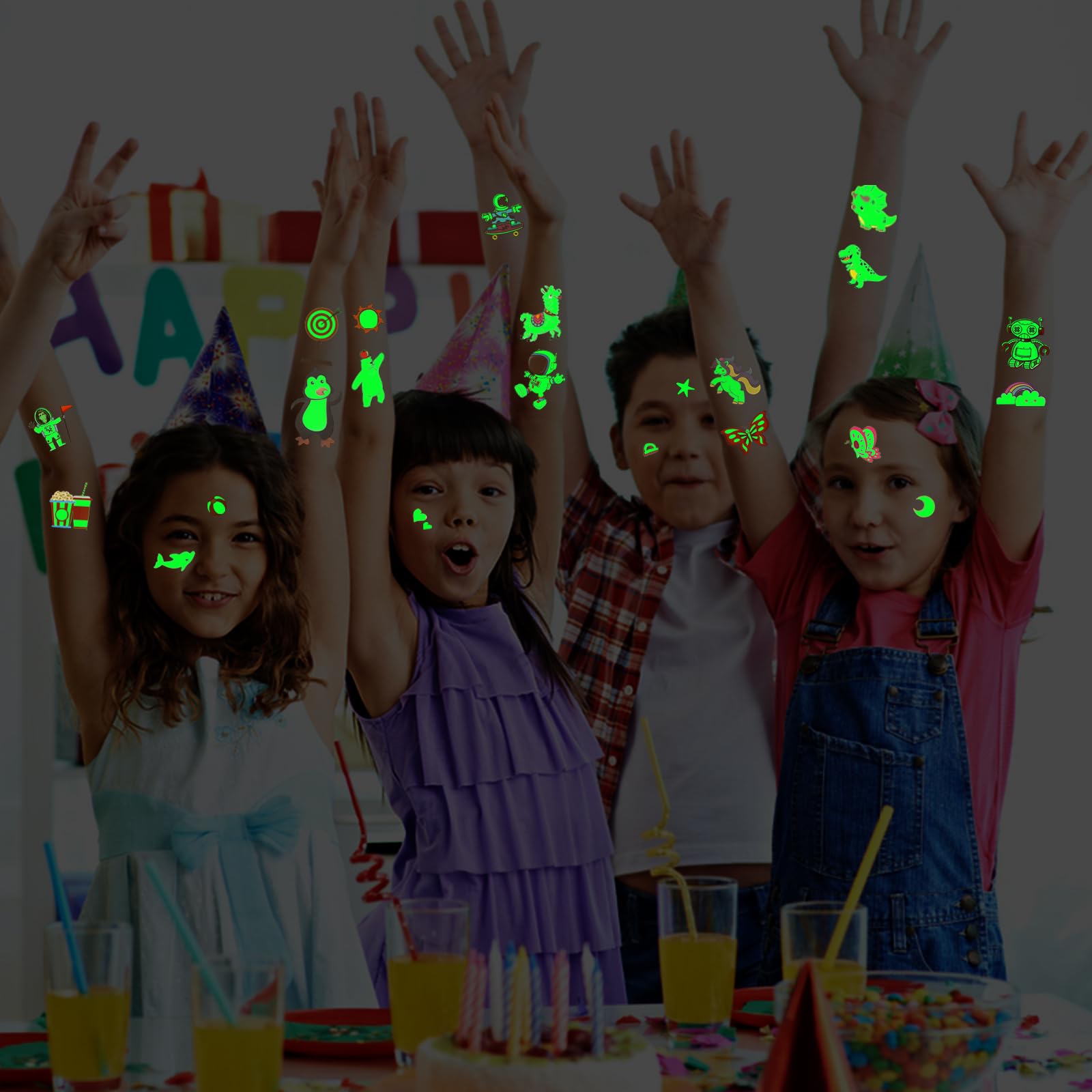 Quelcc Tatuaggi Temporanei Bambini Luminosi 30 Fogli 380 Pezzi