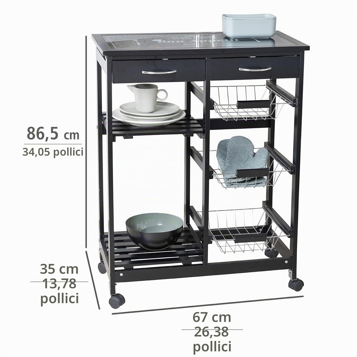 Wenko Bon Appetit Carrello Cucina nero 67x86,5x35 cm