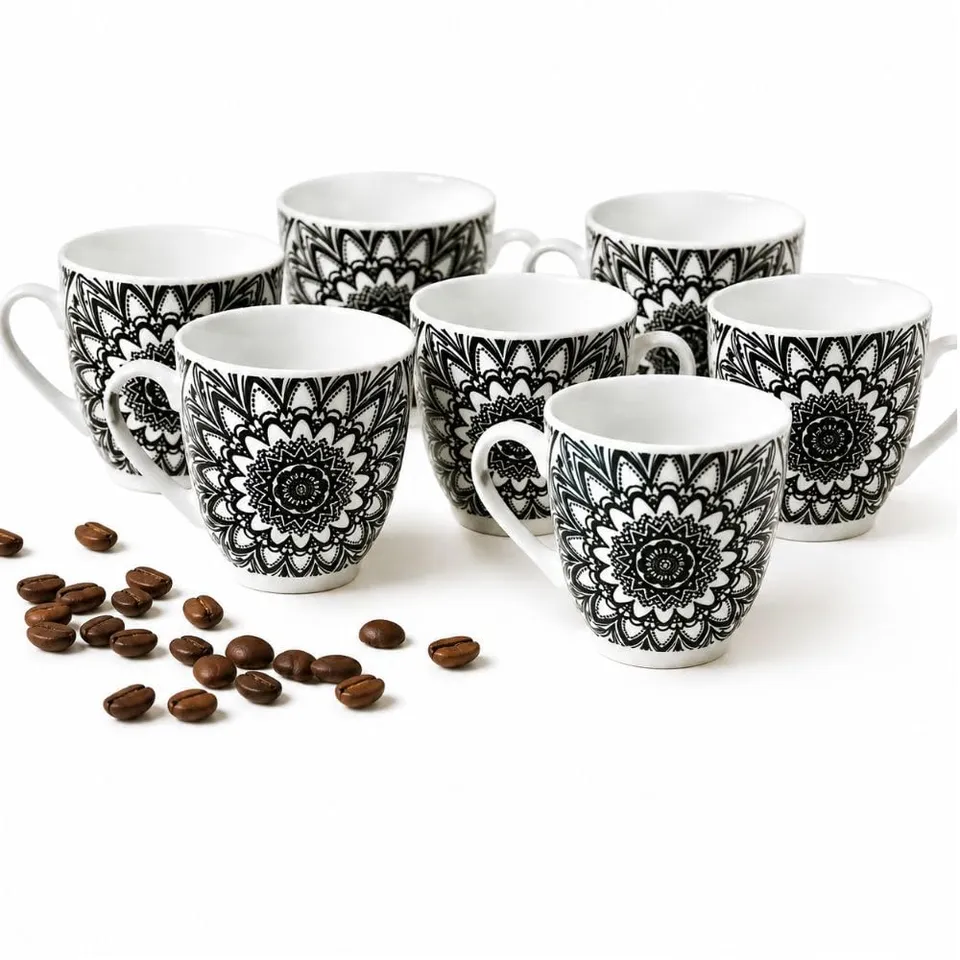 Cecaro Group tazzine caffè porcellana 90 ml set 6 decoro nero