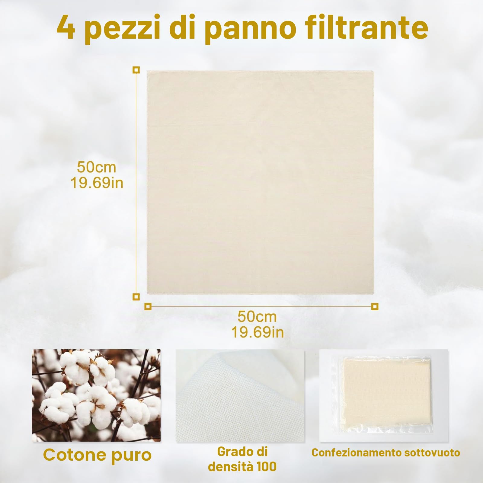Quelcc Garza Alimentare 50x50 cm 4 Pezzi Cotone