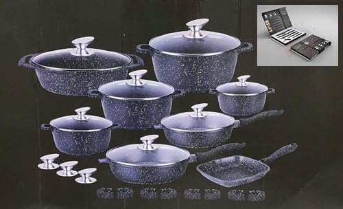 Cecaro Group batteria pentole pietra blu 26 pezzi vetro
